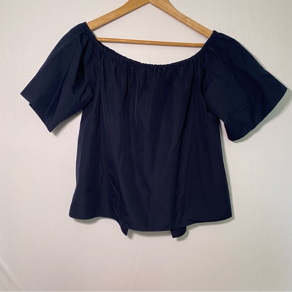 Alice and Olivia Crosby Off-the-Shoulder Open-Back Top Small Petite Blue - Picture 3 of 11